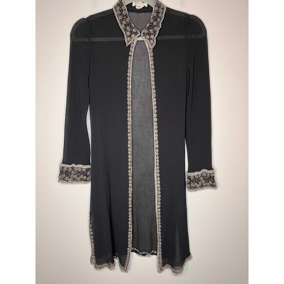 Mark & John Gopal Black Jewel Sheer Beaded Sparkle Evening Silk Long Duster L - Picture 1 of 10